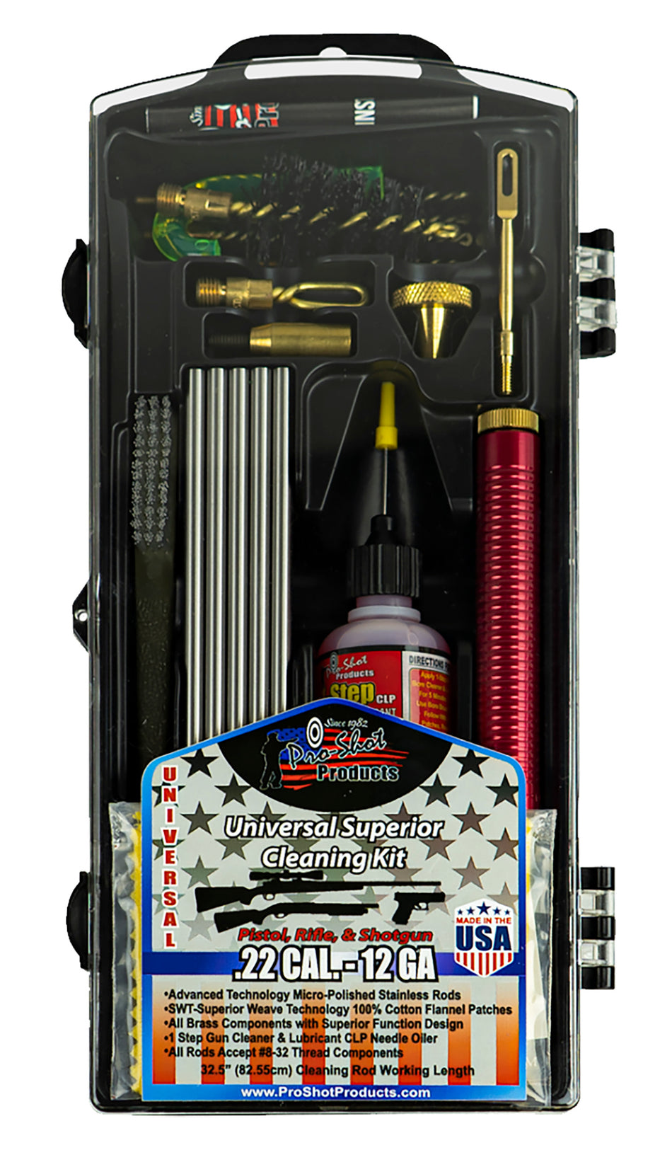 Pro-Shot PSUVKIT Multi-Caliber Multi-Gauge Universal Cleaning Kit Yellow Plastic Box Case