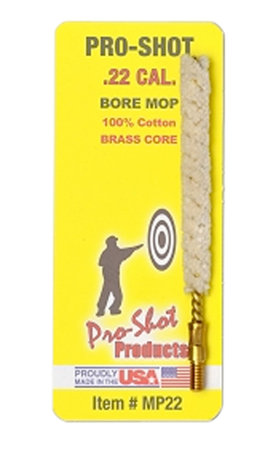 Pro-Shot .22 Cal Handgun/Rifle 100% Cotton Brass Core Bore Mop #8-32 Thread