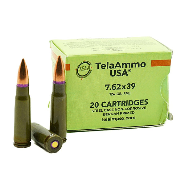 TelaAmmo 7.62x39 124 Grain Full Metal Jacket(FMJ) Non Corrosive Steel case