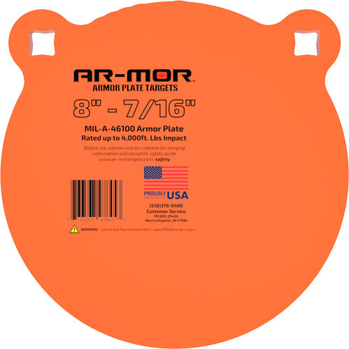 AR-MOR 8" Round Orange MIL46100 Steel Gong 7/16 Inch Thick