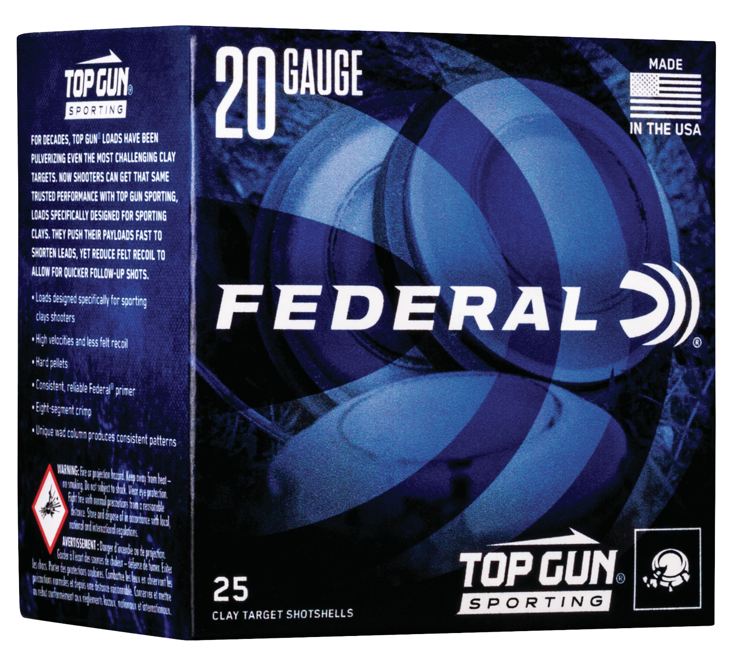 Federal Top Gun Sporting Shotgun Ammo 20 Gauge 2.75 in. 1250 FPS 7/8 oz. 8 Shot 25 Rd.