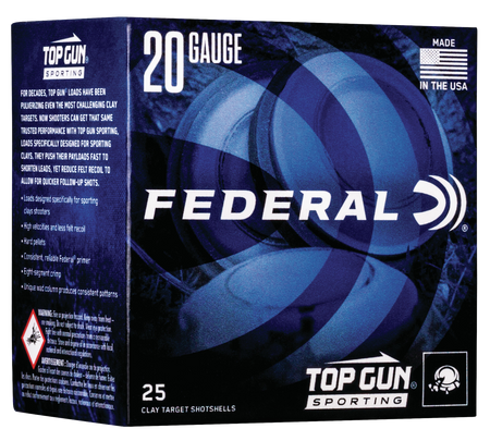 Federal Top Gun Sporting Shotgun Ammo 20 Gauge 2.75 in. 1250 FPS 7/8 oz. 8 Shot 25 Rd.