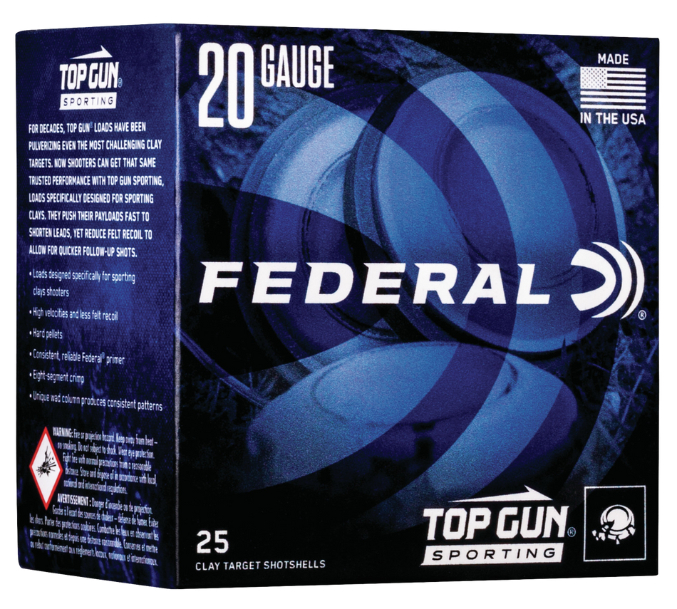 Federal Top Gun Sporting Shotgun Ammo 20 Gauge 2.75 in. 1250 FPS 7/8 oz. 8 Shot 25 Rd.