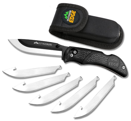 Outdoor Edge RazorLite RL10C 3.50" Plain Black Oxide 420J2 SS Folding Blade Black TPR Handle