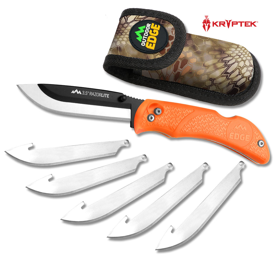 Outdoor Edge RazorLite RB20C 3.50" Plain Black Oxide 420J2 SS Folding Blade Blaze Orange Handle