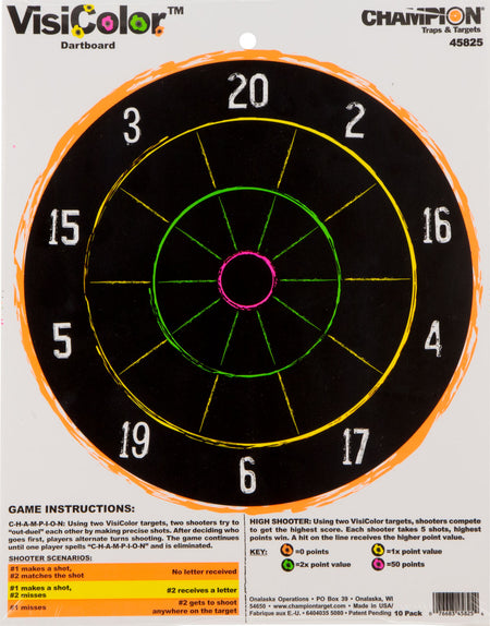 Champion VisiColor Interactive Dartboard Style Paper Hanging Target 10 Pack