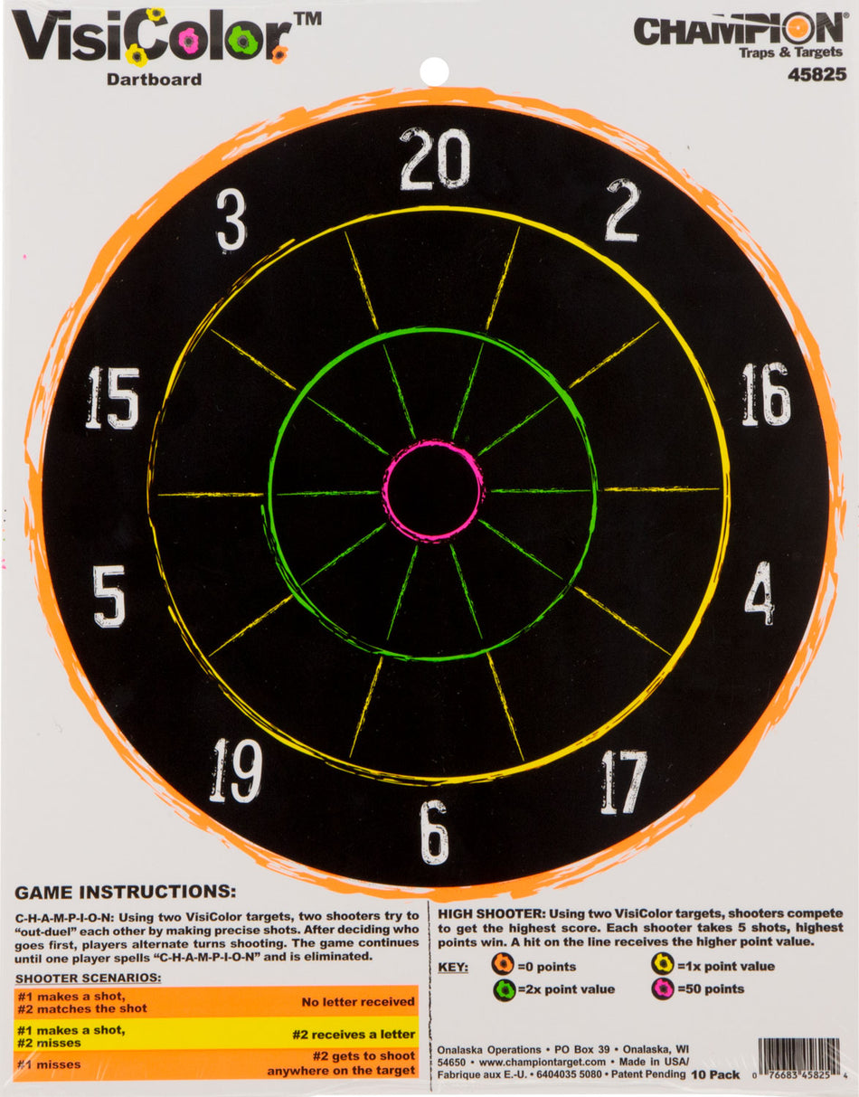 Champion VisiColor Interactive Dartboard Style Paper Hanging Target 10 Pack
