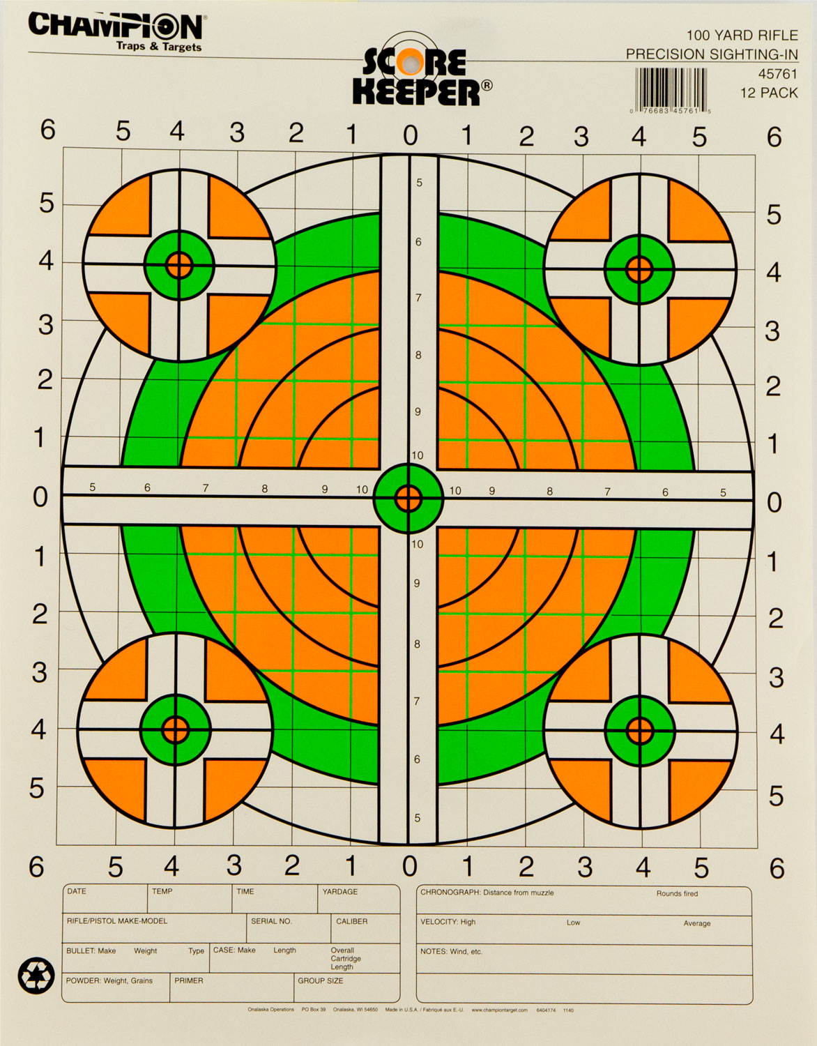 Champion Score Keeper 100 Yard Rifle Sight-In Paper Hanging Target 12 Pack