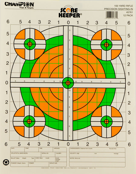 Champion Score Keeper 100 Yard Rifle Sight-In Paper Hanging Target 12 Pack