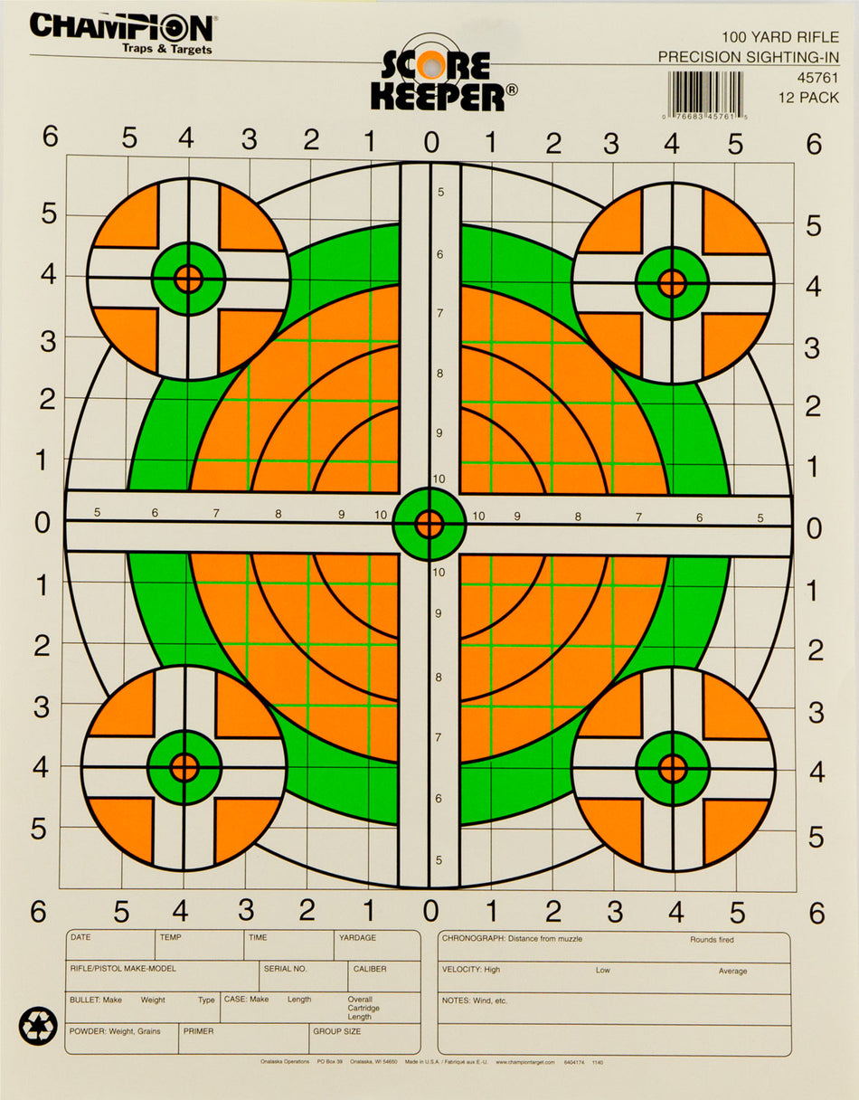 Champion Score Keeper 100 Yard Rifle Sight-In Paper Hanging Target 12 Pack