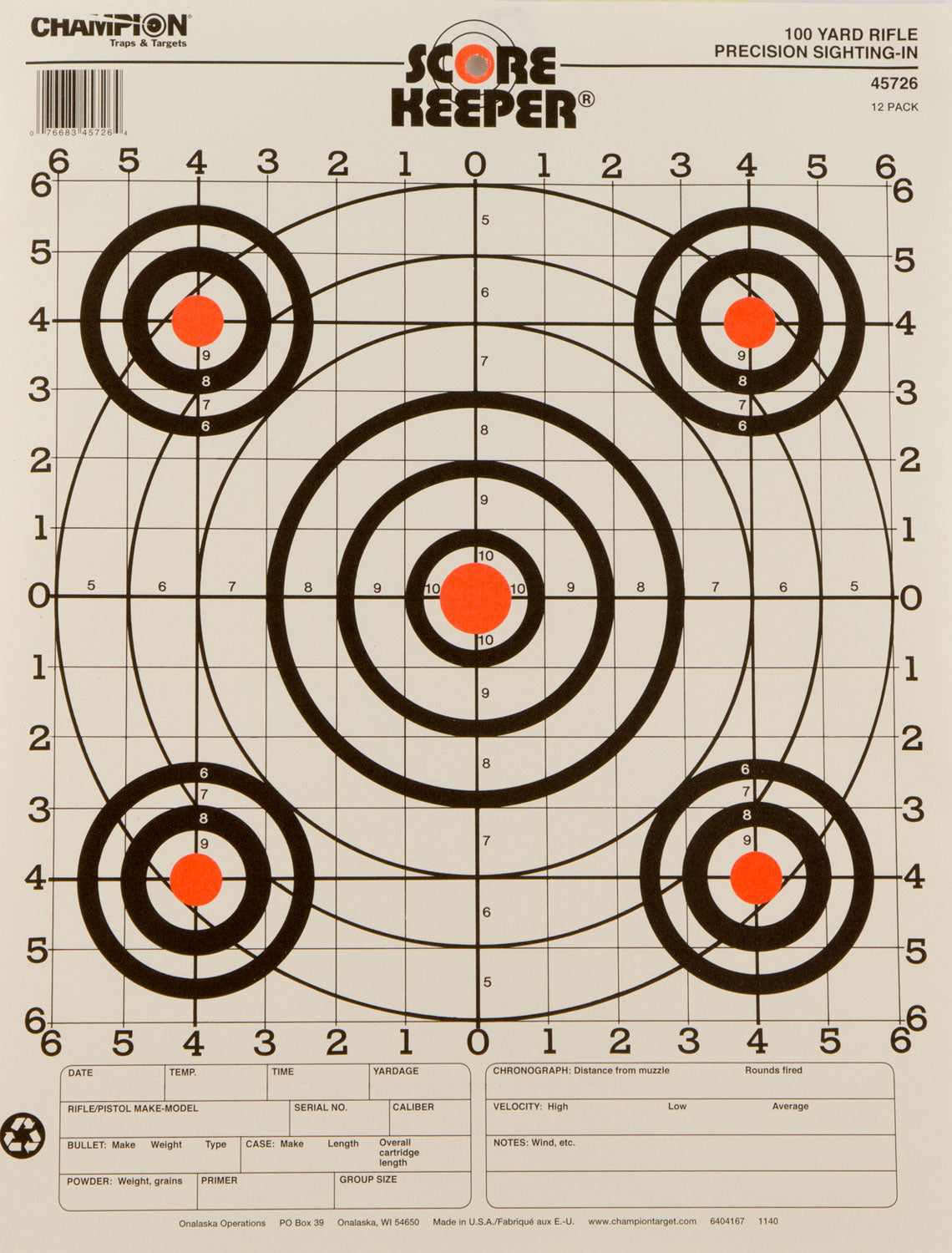 Champion Score Keeper 100 Yard Pistol/Rifle Multi-Color Hanging Paper Target 12 Pack