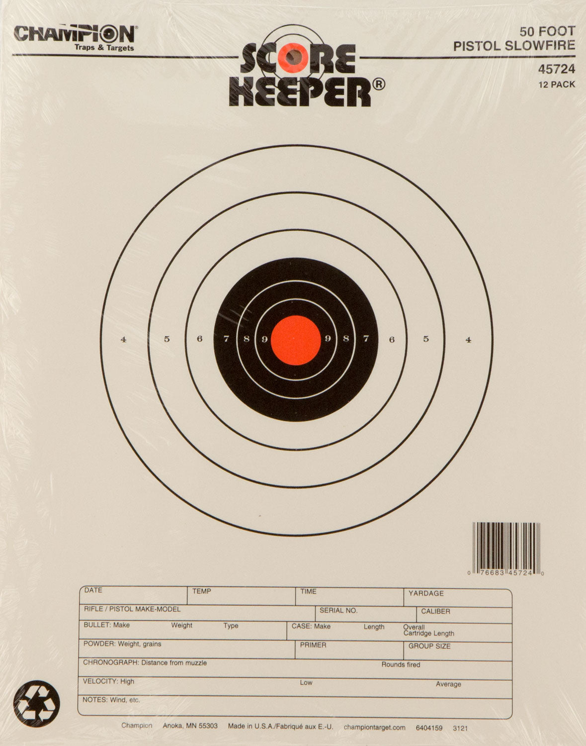Champion Score Keeper 50 Ft Slow Fire Pistol Hanging Paper Target 11"x16" 12 Pack