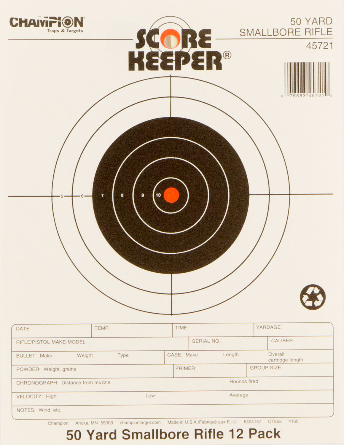 Champion Score Keeper 50 Yard Small Bore Rifle Sight-In Paper Target 12 Pack