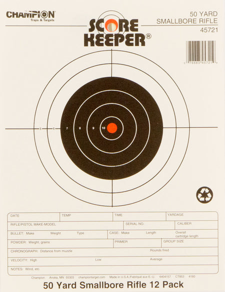 Champion Score Keeper 50 Yard Small Bore Rifle Sight-In Paper Target 12 Pack