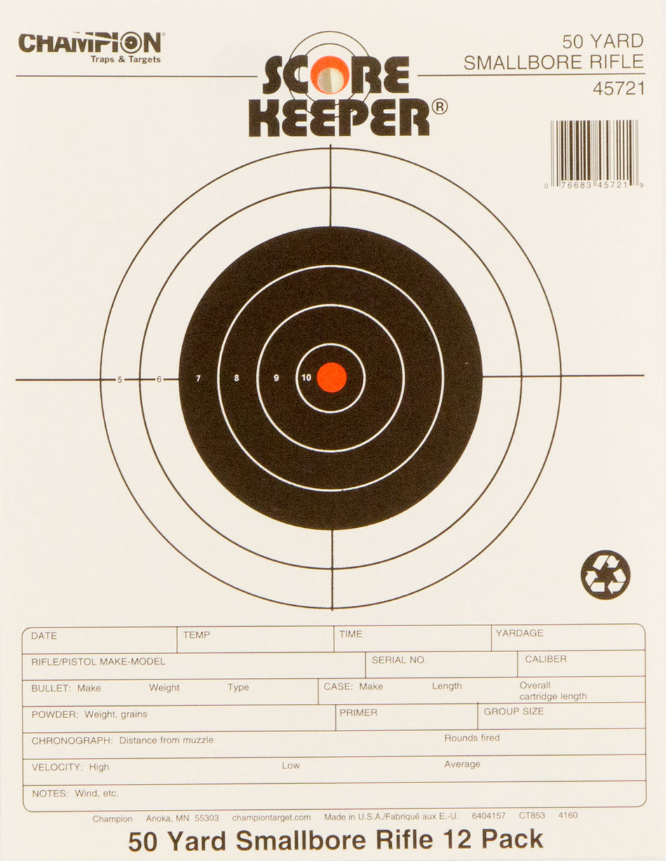Champion Score Keeper 50 Yard Small Bore Rifle Sight-In Paper Target 12 Pack