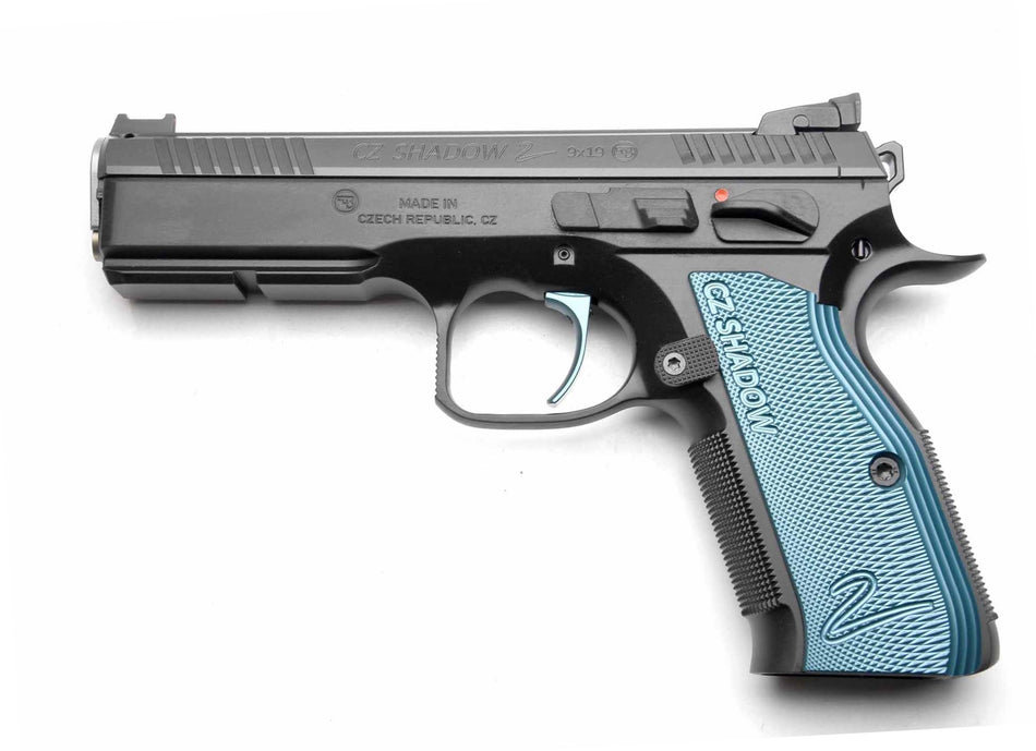 Cz Custom Shop 91039 Shadow 2 Full Size Frame 9mm Luger 17+1 4.89" Black ACCU Bushing Barrel, Black Serrated Steel Slide, Black Polycoat Steel Frame w/Beavertail, Black Checkered Aluminum Grip