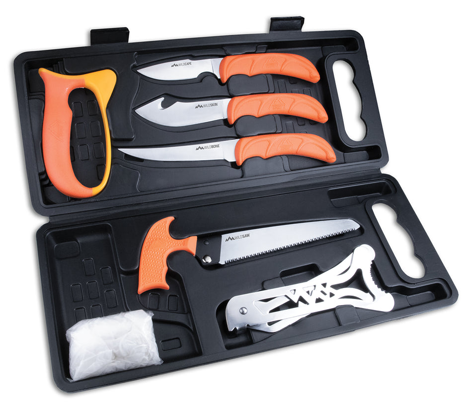 Outdoor Edge Wild Pak WP2 Complete Game Processing Knife Kit 420J2 SS Blades Blaze Orange Handle