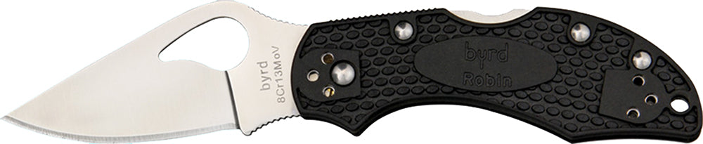 Spyderco Byrd Robin 2 Folding Pocket Knife BY10PBK2 2.43" Plain Drop Point 8Cr13MoV Blade Black FRN Handle