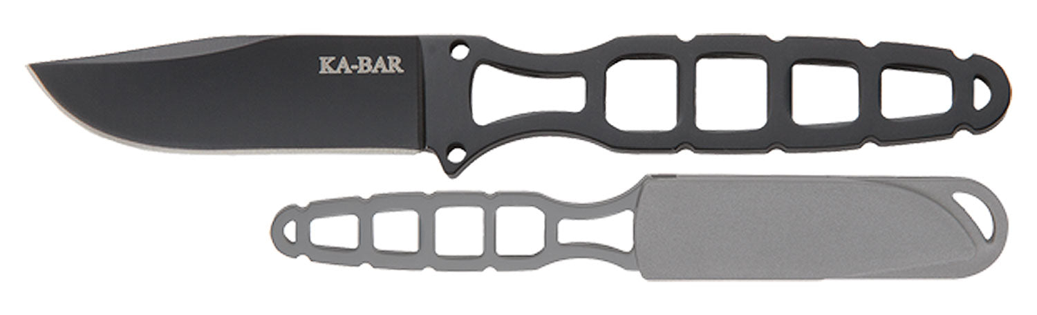 Ka-Bar Skeleton 1118BP 2.50" Fixed Plain Clip Point 5Cr15MoV SS Blade Skeletonized Handle Neck Carry Hard Plastic Sheath