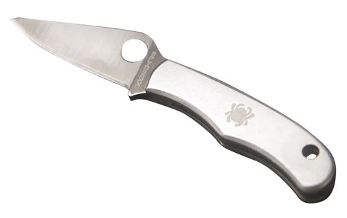 Spyderco Bug C133P Mini Folding Knife 1.27" Plain Edge Drop Point 3Cr13MoV SS Blade Engraved Stainless Handle