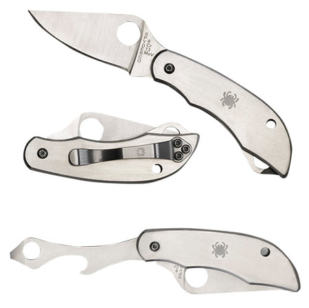 Spyderco Clipitool Multi-Tool Folding Knife C175P 4.57" Plain 8Cr13MoV Blade Stainless Handle Screwdriver Opener