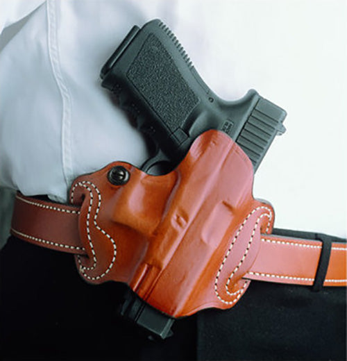 DeSantis Mini Slide OWB Black Saddle Leather Two-Slot Holster Compatible with Glock 17 19 22 23 26 27 Right Hand