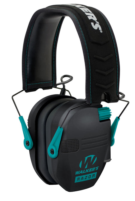 Walker's Razor Slim Electronic Muff 23NRR Teal Accented Black Polymer Over-the-Head