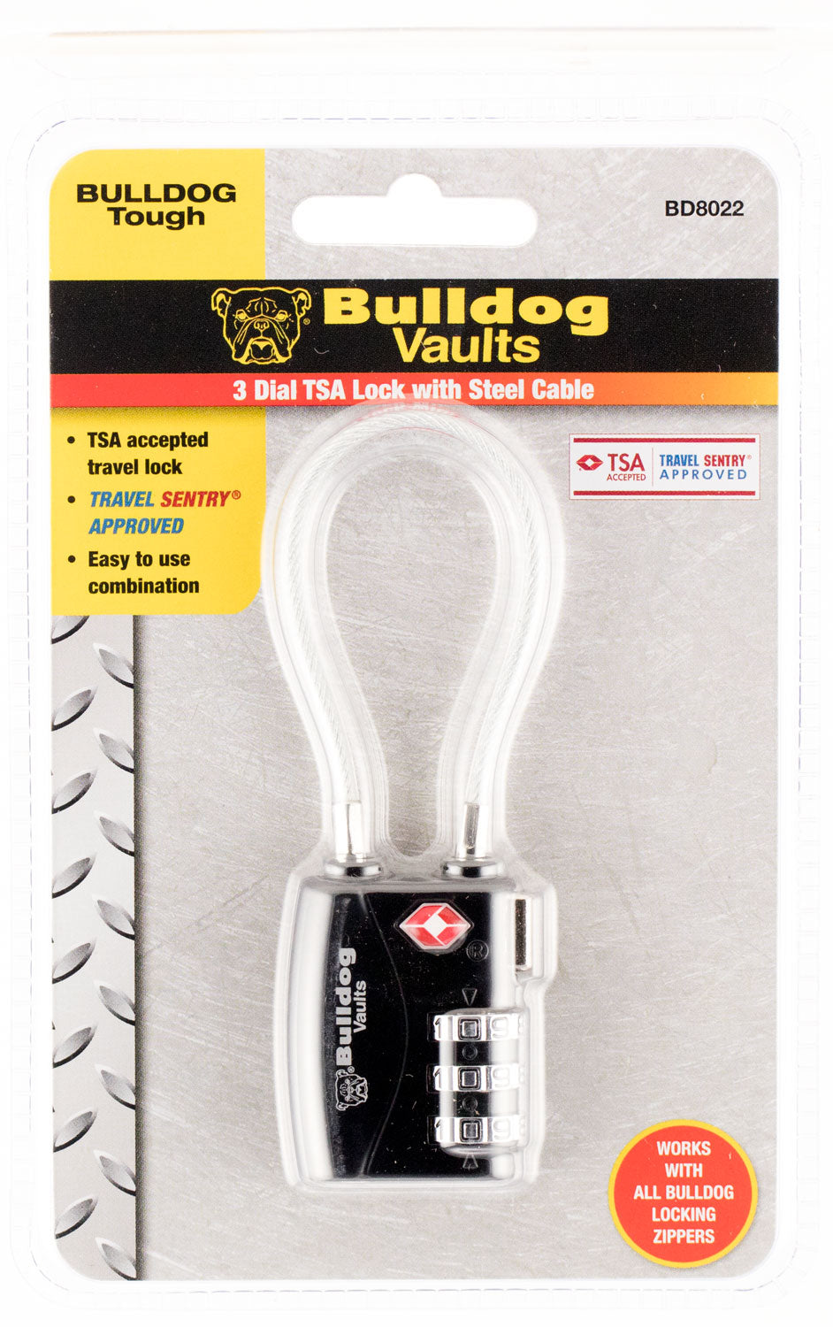 Bulldog BD8022 Metal TSA Combination Cable Lock for Luggage Security