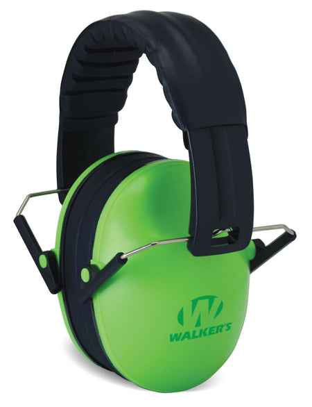 Walker's Kids Folding Passive Ear Muff 23NRR Adjustable Over-the-Head Lime Green/Black Polymer