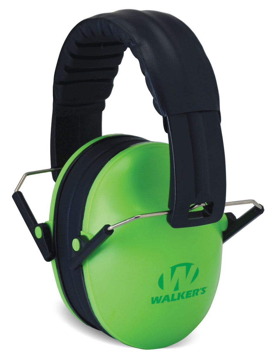 Walker's Kids Folding Passive Ear Muff 23NRR Adjustable Over-the-Head Lime Green/Black Polymer