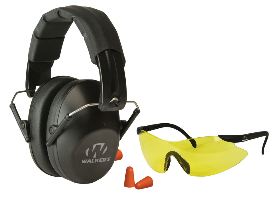 Walker's Pro Passive Muff Combo 31NRR Over-the-Head Ear Protection with Glasses & Foam Plugs