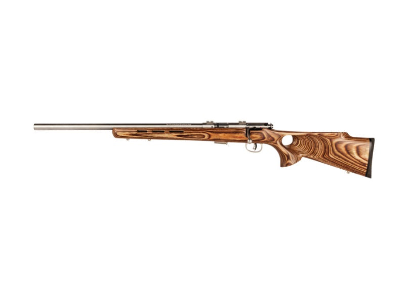Savage Arms 96210 93R17 BTVLSS Full Size 17 HMR 5+1 21" Satin Heavy Button Rifled Barrel, Satin Drilled & Tapped Stainless Steel Receiver, Natural Brown Thumbhole Laminate Stock, Left Hand