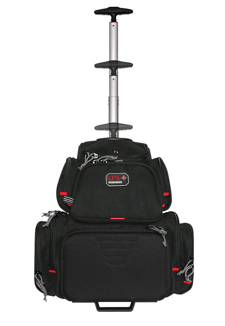 GPS Handgunner Rolling Backpack Black 600D Polyester Foam Cradle Holds 4 Handguns