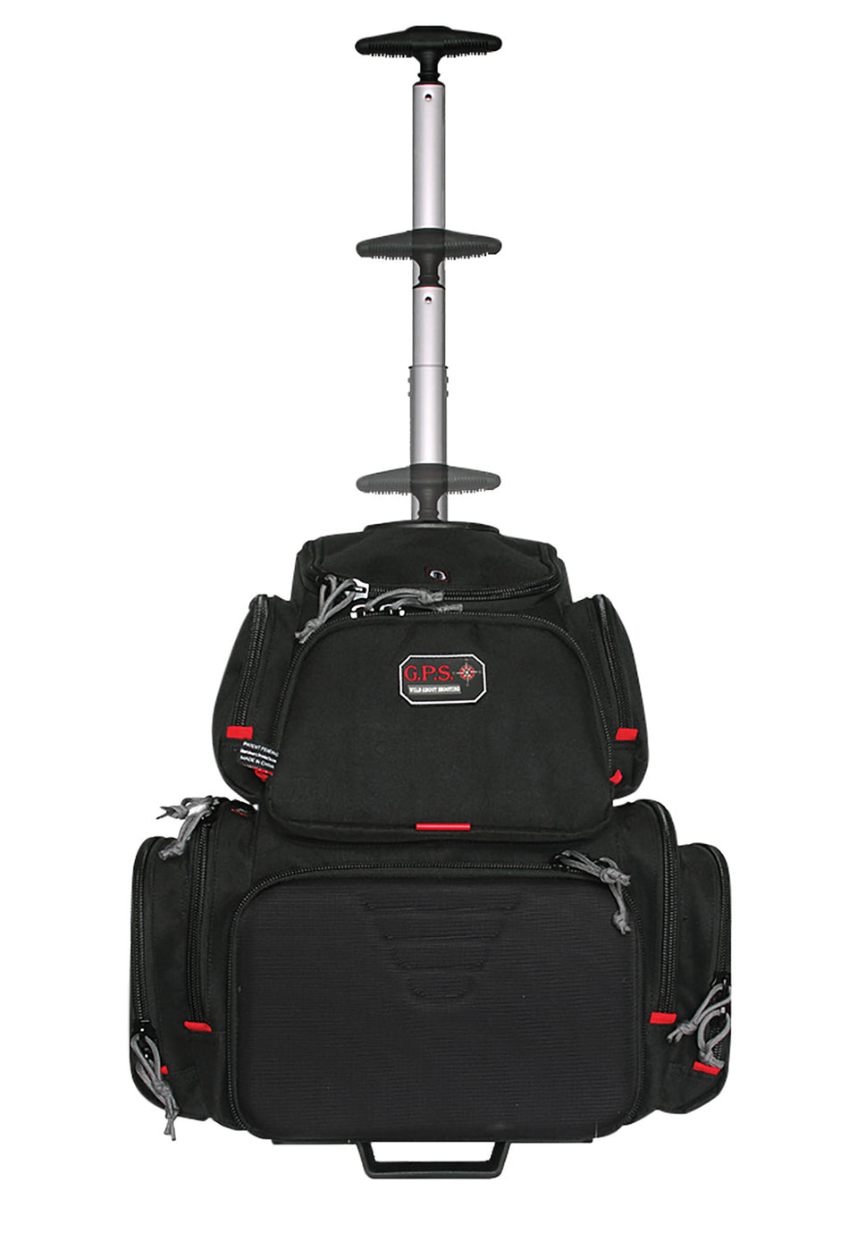 GPS Handgunner Rolling Backpack Black 600D Polyester Foam Cradle Holds 4 Handguns