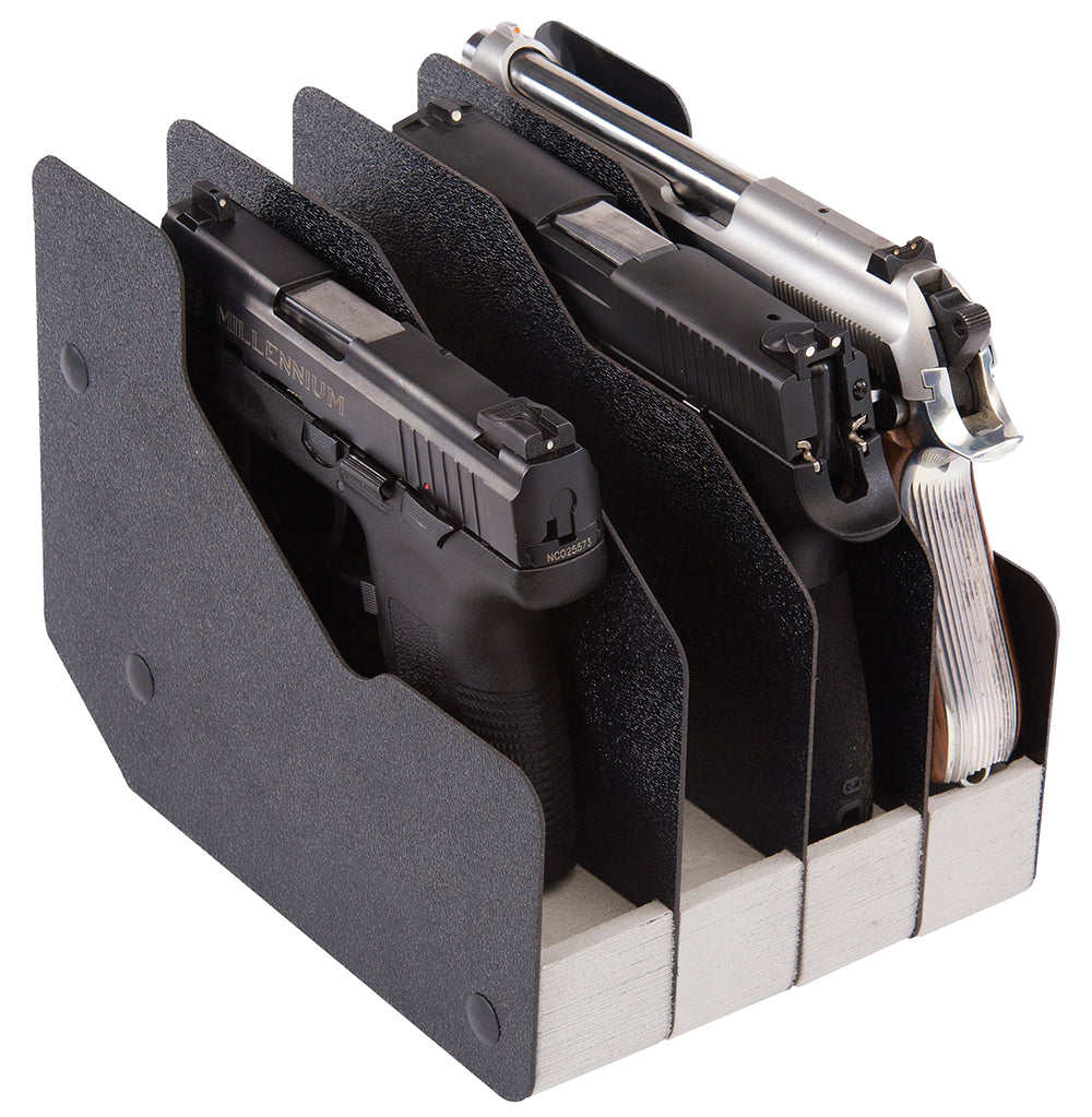 BenchMaster 4-Handgun Metal WeaponRac Storage Rack, Black, Lightweight, Model BMWRM14