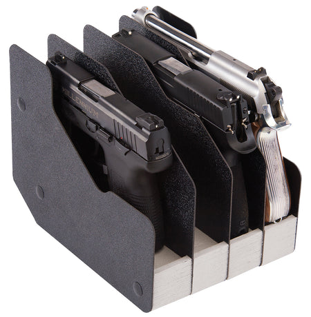 BenchMaster 4-Handgun Metal WeaponRac Storage Rack, Black, Lightweight, Model BMWRM14