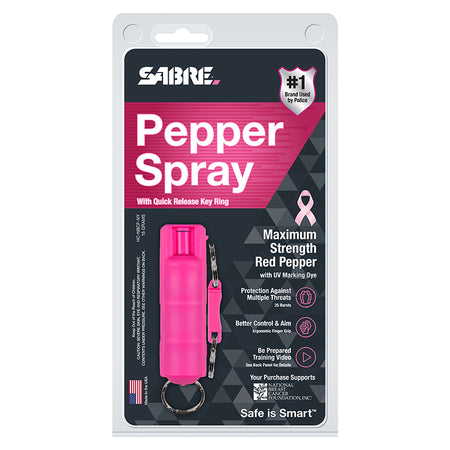 SABRE NBCF Pink 3-in-1 Pepper Spray with Key Ring 25 Bursts UV Dye