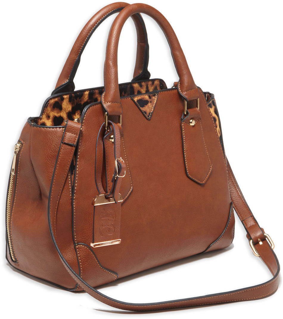 Bulldog BDP024 Chestnut Leather Concealed Carry Satchel Purse with Holster Fits Small Autos and Revolvers Ambidextrous