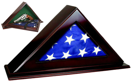 Peace Keeper PFC Flag Display Case with Concealed Handgun Storage Mahogany Stain