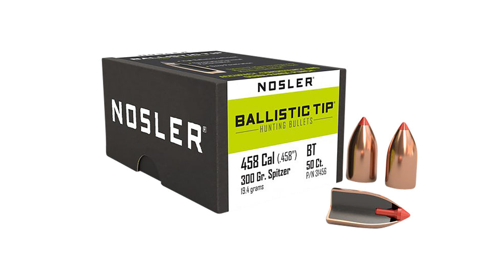 Nosler Ballistic Tip 458 Cal 300gr Spitzer Point Reloading Bullets 50/Box