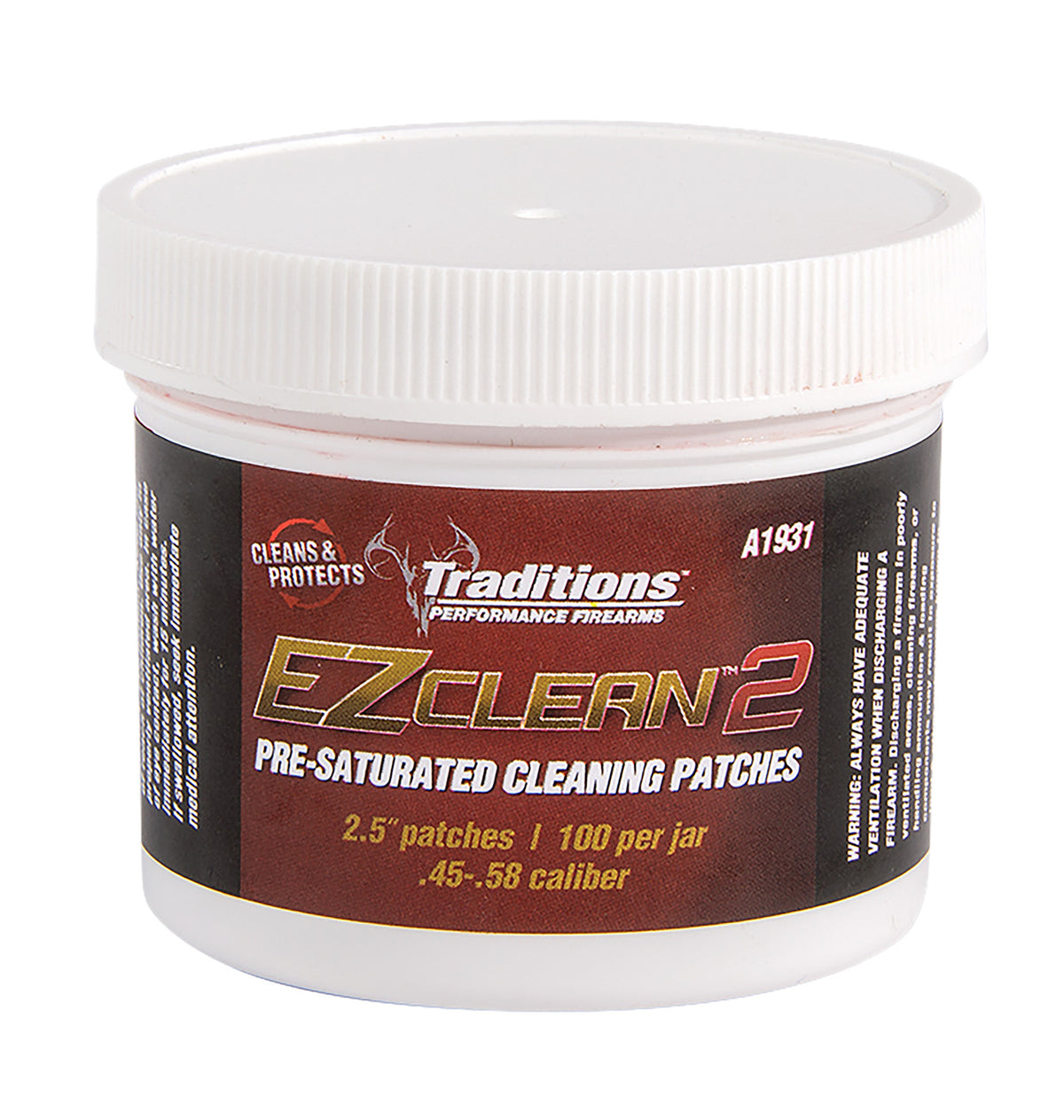 Traditions .45-.54 Cal EZ Clean 2 Cleaning Patches 100 Per Jar - A1931