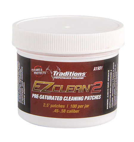 Traditions .45-.54 Cal EZ Clean 2 Cleaning Patches 100 Per Jar - A1931
