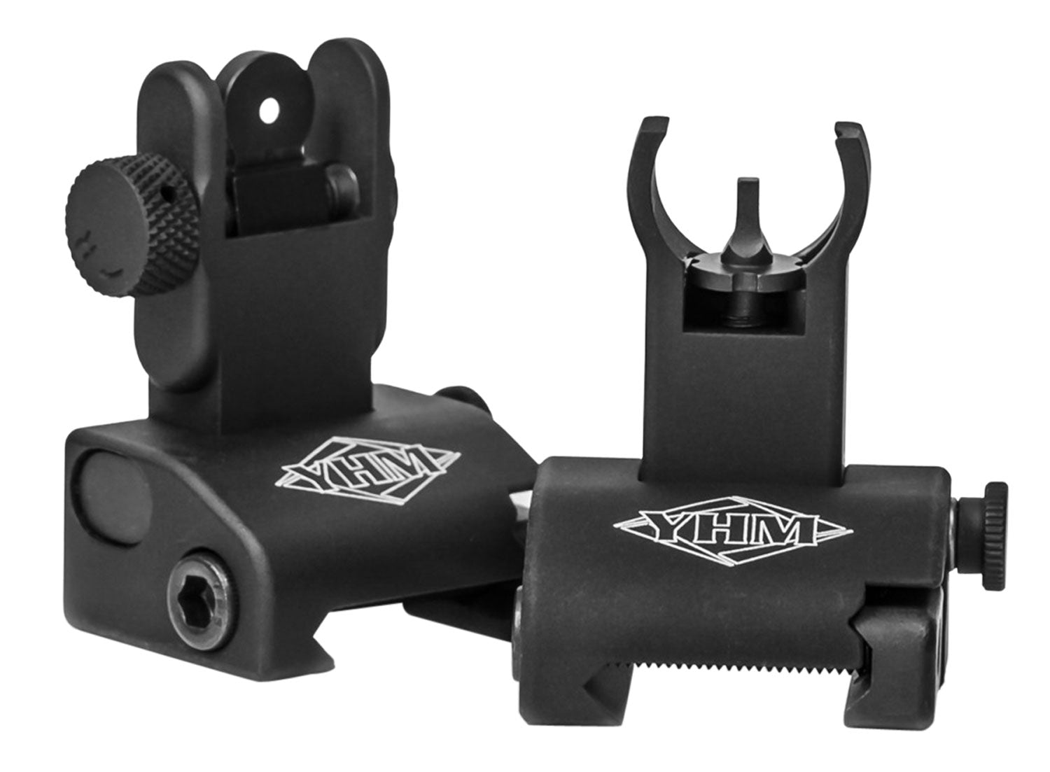 YHM Quick Deploy Hooded Sight Set 5040H AR-Platform Folding Black Hardcoat Anodized