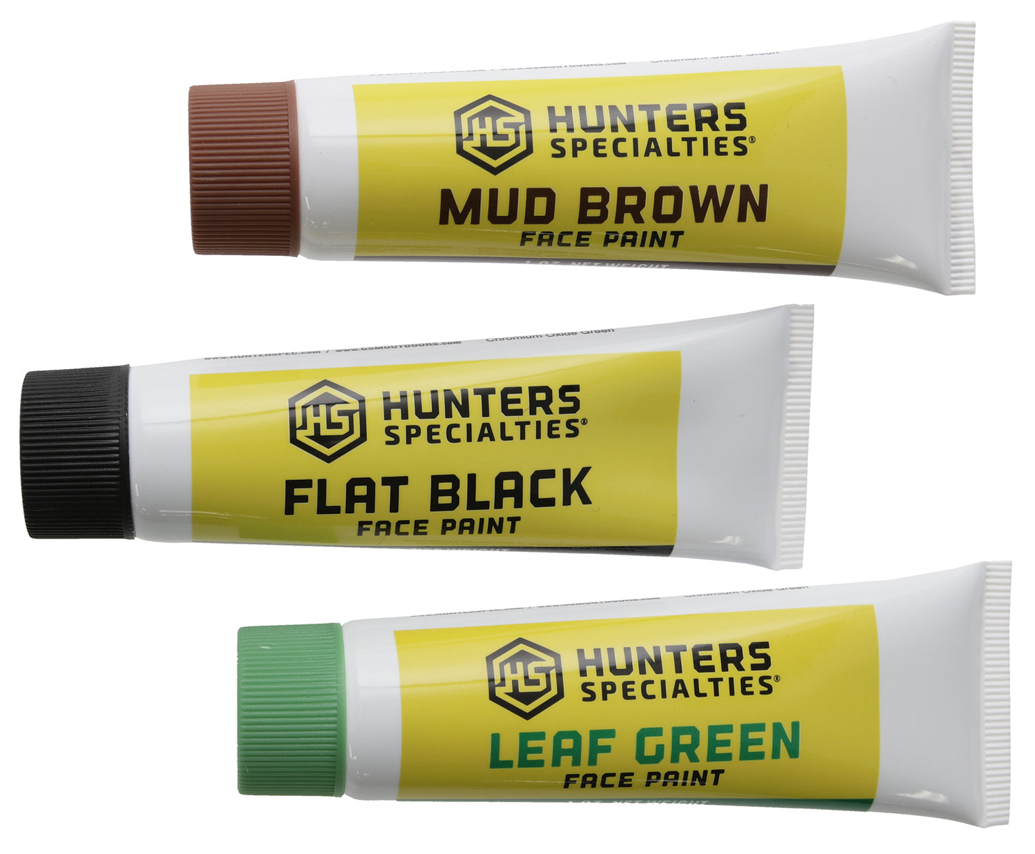 Hunters Specialties Woodland Camo Creme Makeup 3-Tube Kit Flat Black Mud Brown Leaf Green
