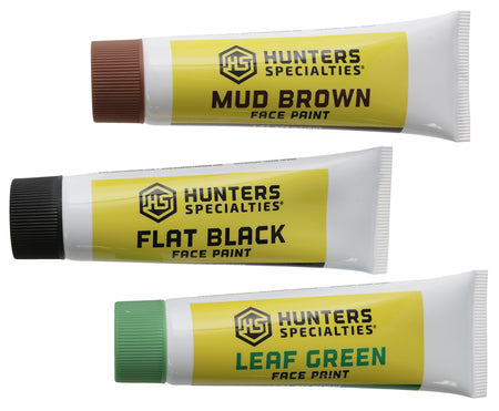 Hunters Specialties Woodland Camo Creme Makeup 3-Tube Kit Flat Black Mud Brown Leaf Green
