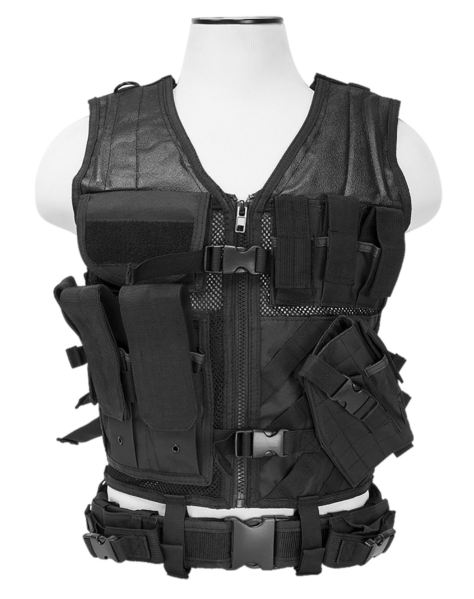 NcStar Black Tactical Vest PVC Mesh Adjustable Straps Medium to 2XL CTV2916B