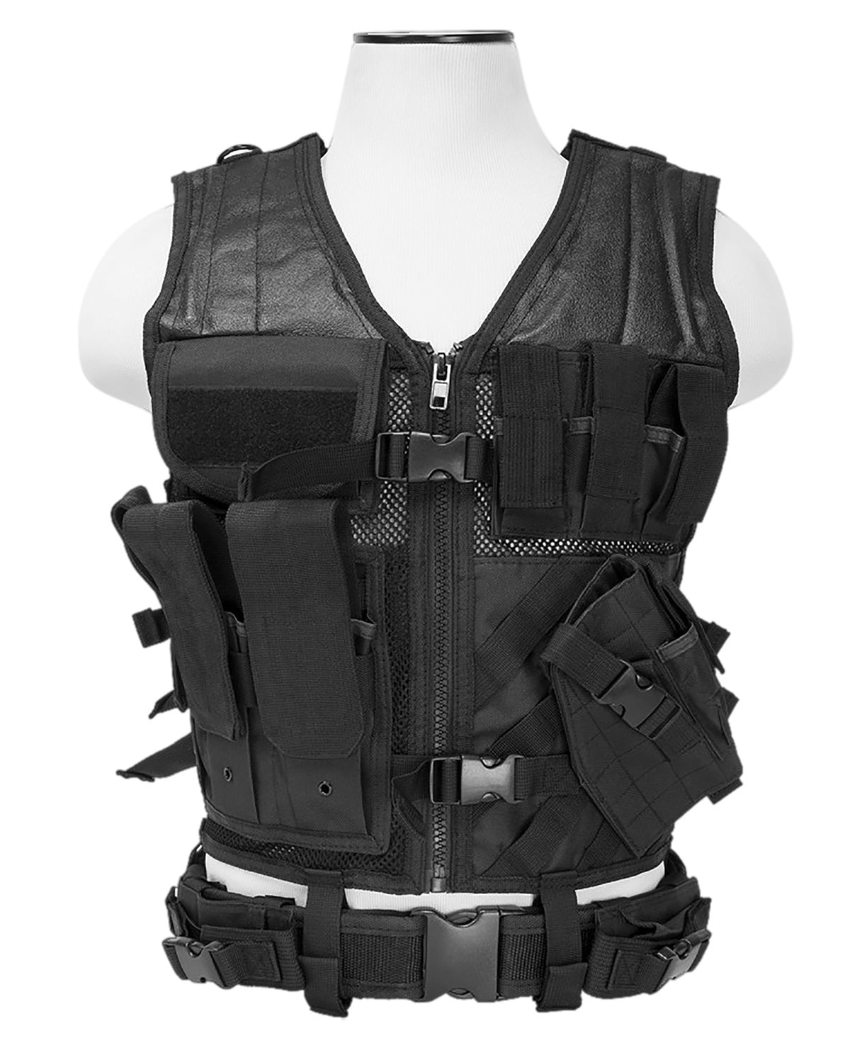 NcStar Black PVC/Mesh Tactical Vest XL-XXL Adjustable Buckles and Pistol Belt