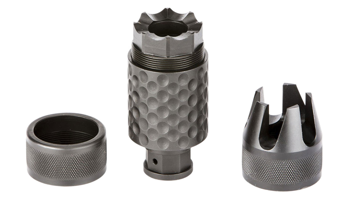 Spikes Tactical Barking Spider2 Muzzle Device 30 Cal Black Nitride 4140 Chromoly 5/8"-24 tpi 1.40" Dia 3.75" OAL