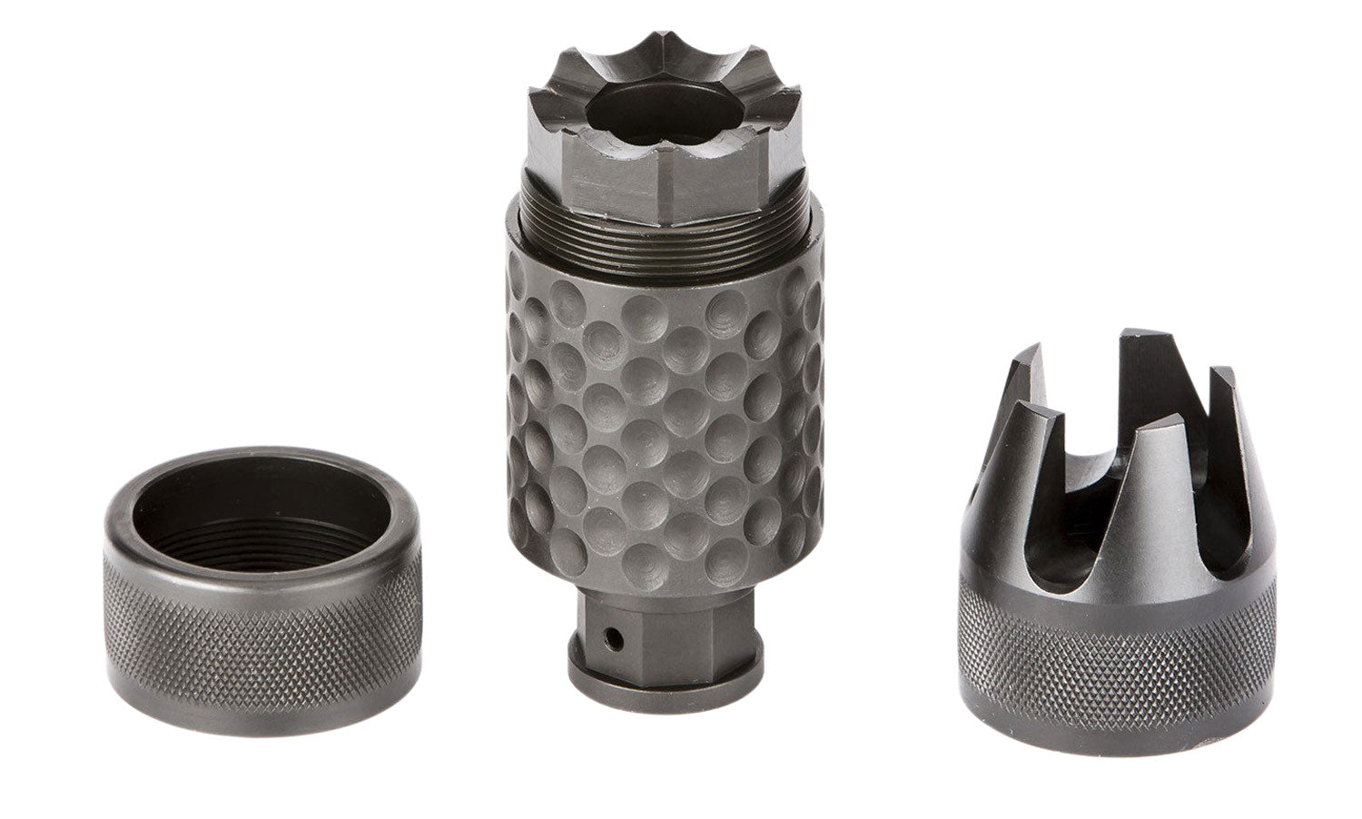 Spikes Tactical Barking Spider2 Muzzle Device 30 Cal Black Nitride 4140 Chromoly 5/8"-24 tpi 1.40" Dia 3.75" OAL