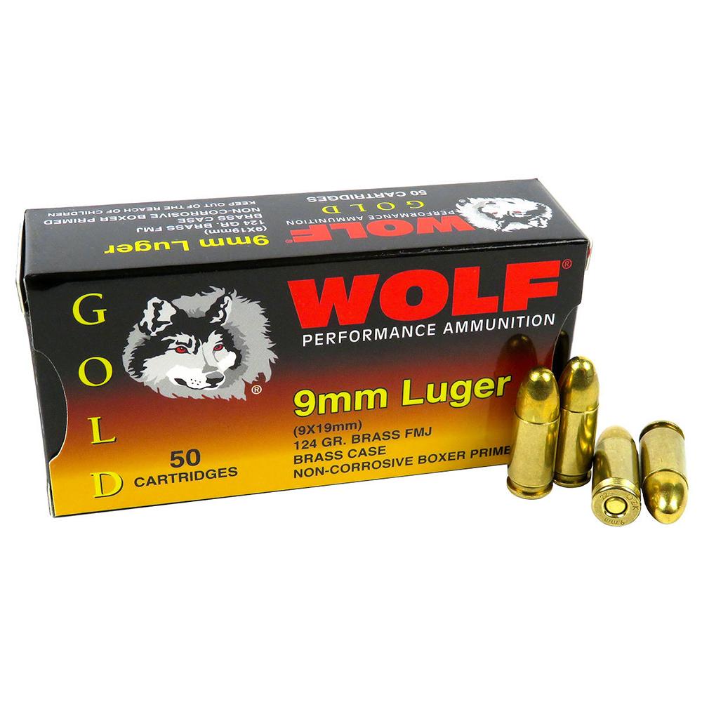 Wolf Gold Performance 9mm Luger / Parabellum 124 grain Full Metal Jacket ammunition